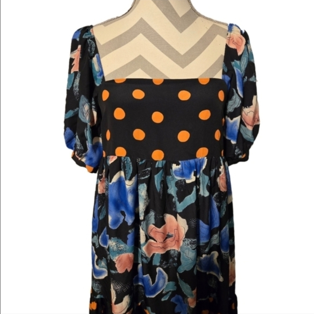 ​Capulet Mixed Print Maxi Dress Floral Polka Dot Tiered Puff Sleeve Size XS - Picture 3 of 16